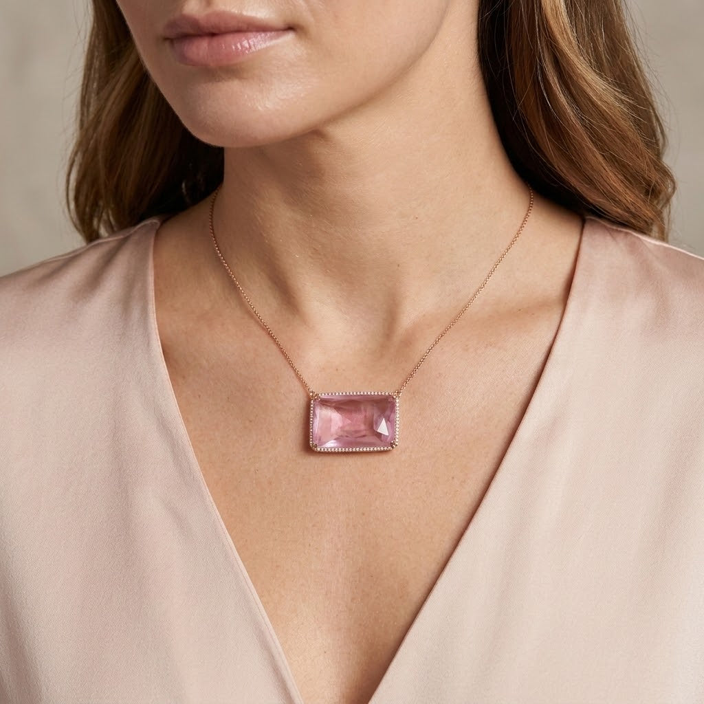 14K Rose Gold Diamond Pendant with Cable Necklace