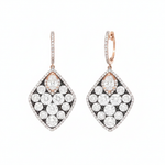 14K Rose Gold Drop Earrings with Clustered Champaign Diamonds - Jewelry Design Galleria