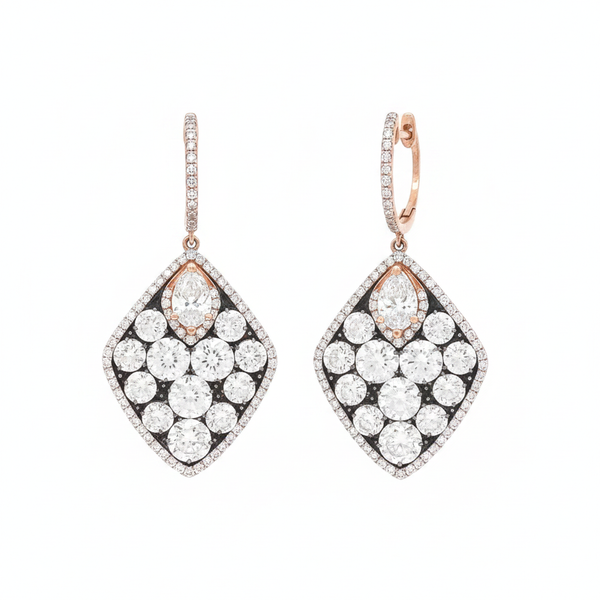 14K Rose Gold Drop Earrings with Clustered Champaign Diamonds
