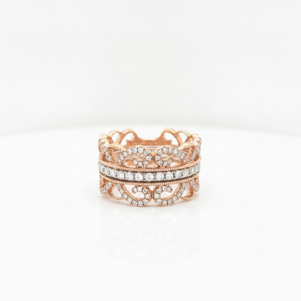 14K Rose Gold and Diamond Etruscan Statement Ring - Jewelry Design Galleria