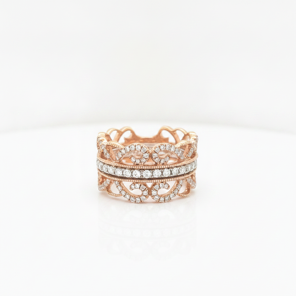 14K Rose Gold and Diamond Etruscan Statement Ring