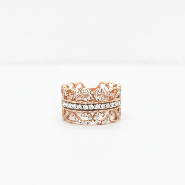 14K Rose Gold and Diamond Etruscan Statement Ring