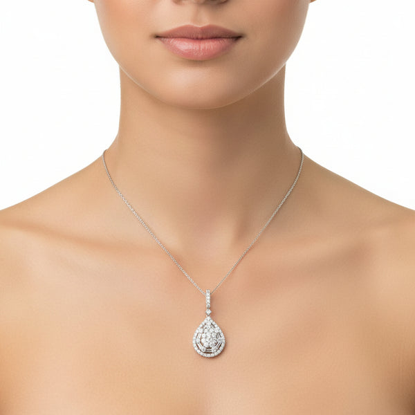 14K White Gold Diamond Pear Shaped Pendant Necklace