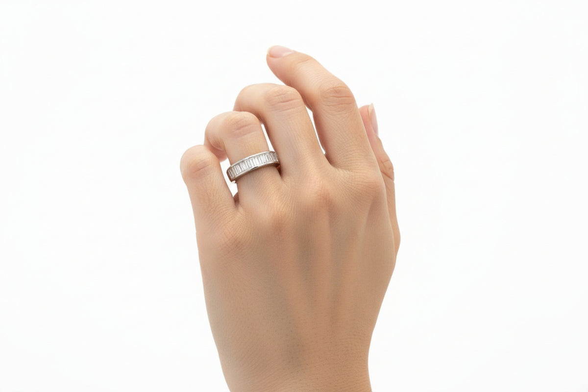 14K White Gold Baguette Diamond Wedding Band