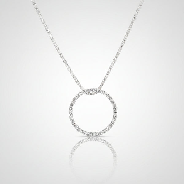 14K White Gold Circle of life Diamond Pendant Necklace