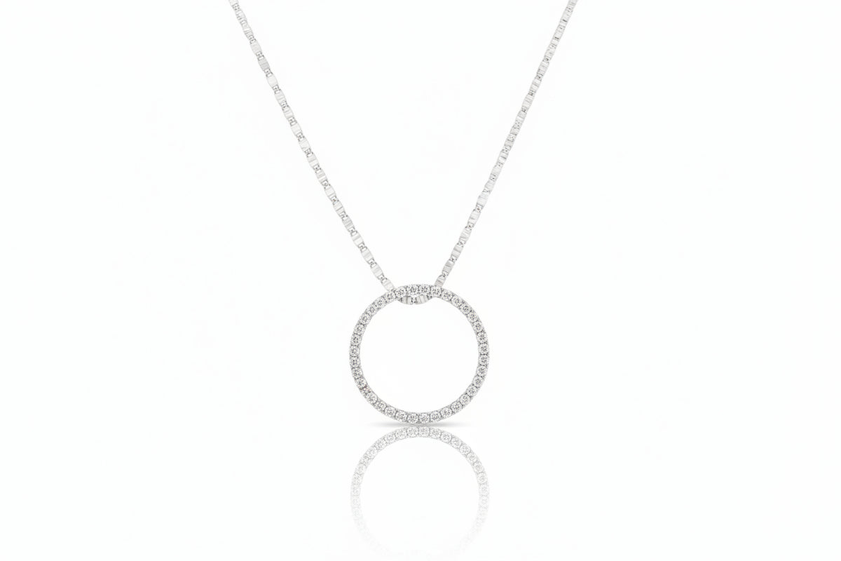 14K White Gold Circle of life Diamond Pendant Necklace