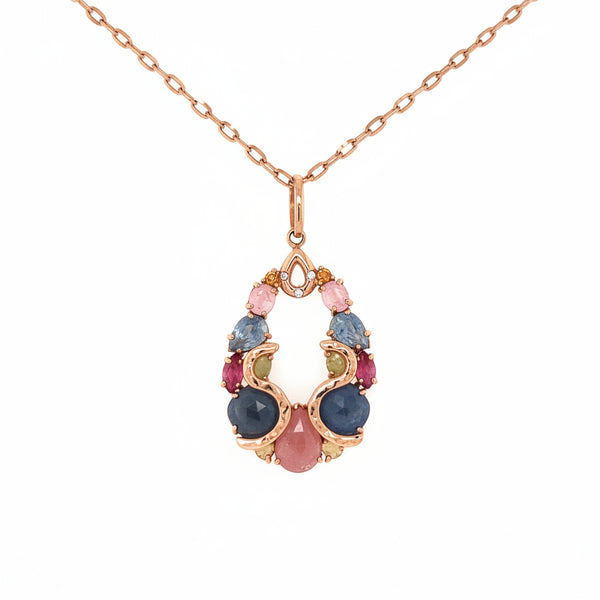 14K Rose Gold Sapphire Pendant Necklace with Diamonds
