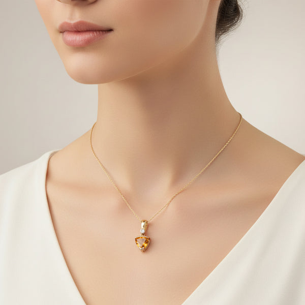 14K Yellow Gold Citrine and Diamond Pendant Necklace