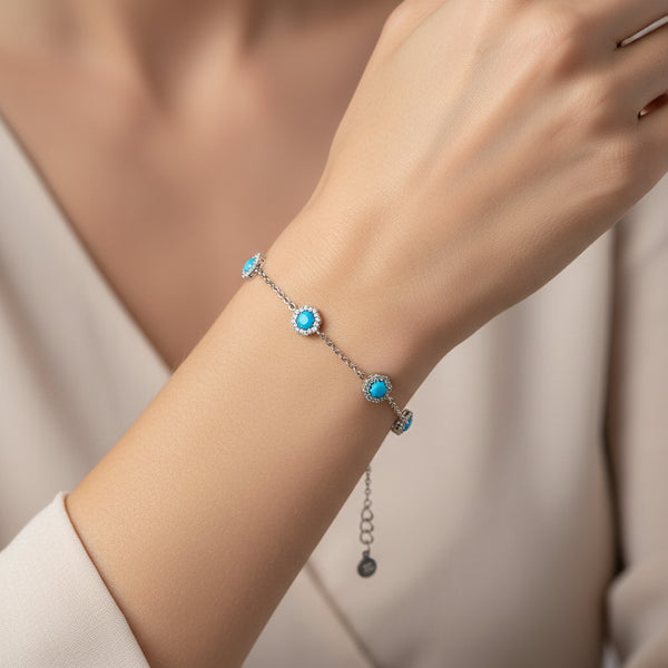 14K White Gold Turquoise Diamond Bracelet