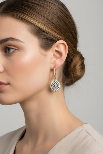 14K Rose Gold Drop Earrings with Clustered Champaign Diamonds