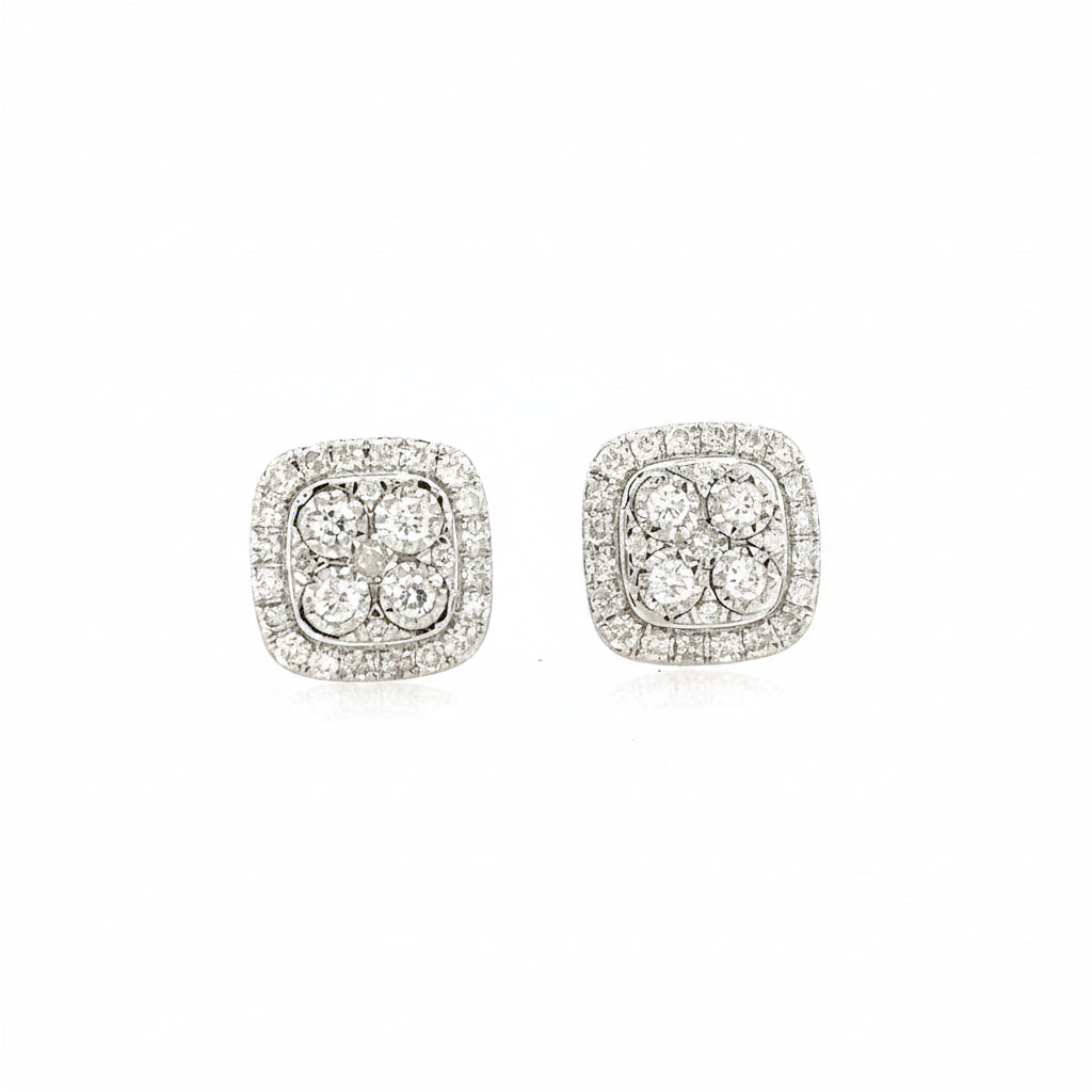 14K White Gold Diamond Cushion Cluster Stud earrings - Jewelry Design Gallery of East Windsor