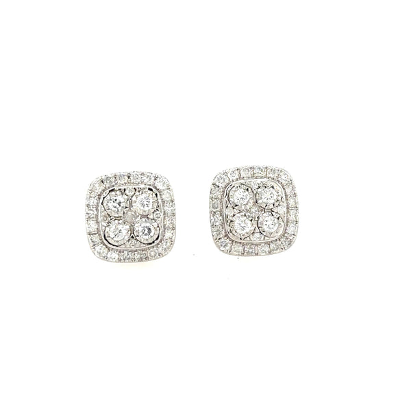 14K White Gold Diamond Cushion Cluster Stud earrings - Jewelry Design Gallery of East Windsor