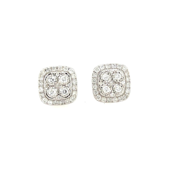 14K White Gold Diamond Cushion Cluster Stud earrings - Jewelry Design Gallery of East Windsor