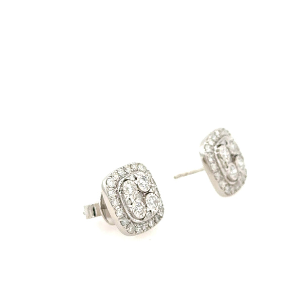 14K White Gold Diamond Cushion Cluster Stud earrings - Jewelry Design Gallery of East Windsor