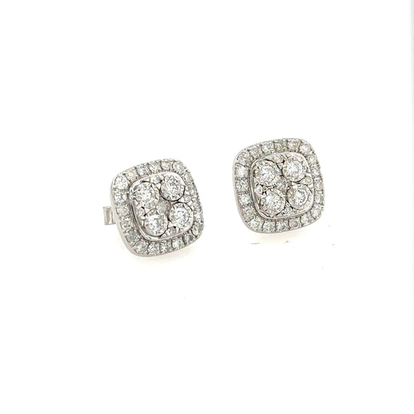 14K White Gold Diamond Cushion Cluster Stud earrings - Jewelry Design Gallery of East Windsor