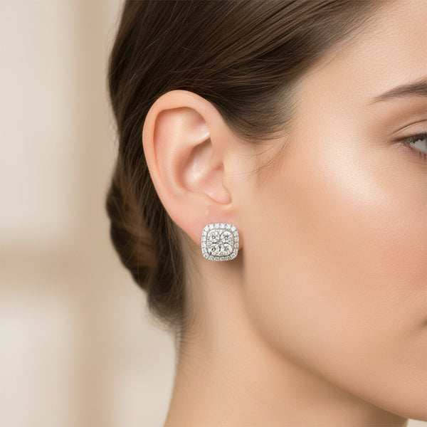 14K White Gold Diamond Cluster stud Earrings