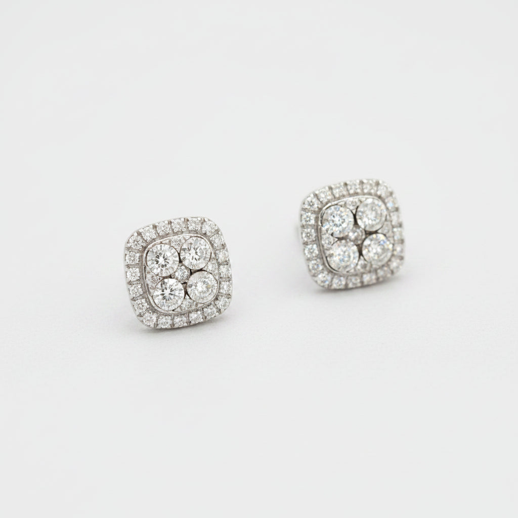 14K White Gold Diamond Cluster stud Earrings - Jewelry Design Gallery of East Windsor