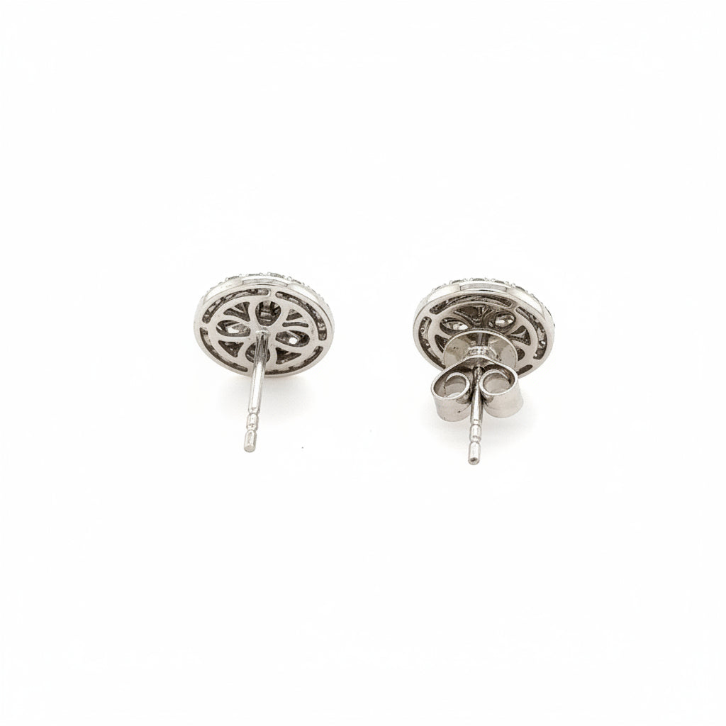 14K White Gold Diamond Cluster Post Earring Studs - Jewelry Design Gallery of East Windsor
