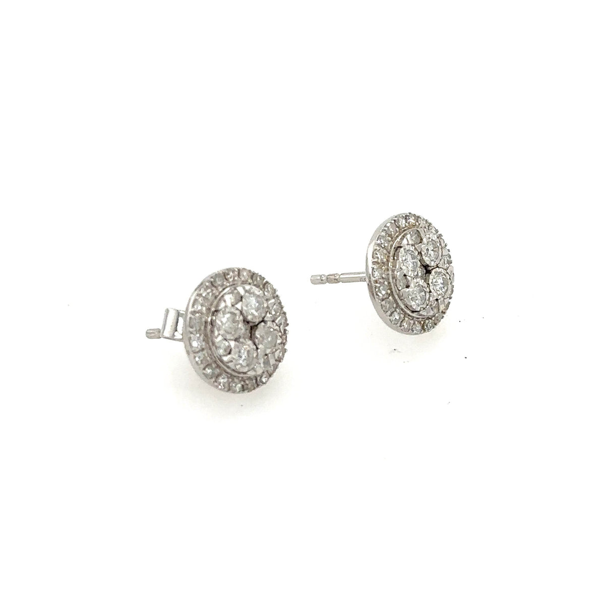 14K White Gold Diamond Cluster Post Earring Studs - Jewelry Design Gallery of East Windsor