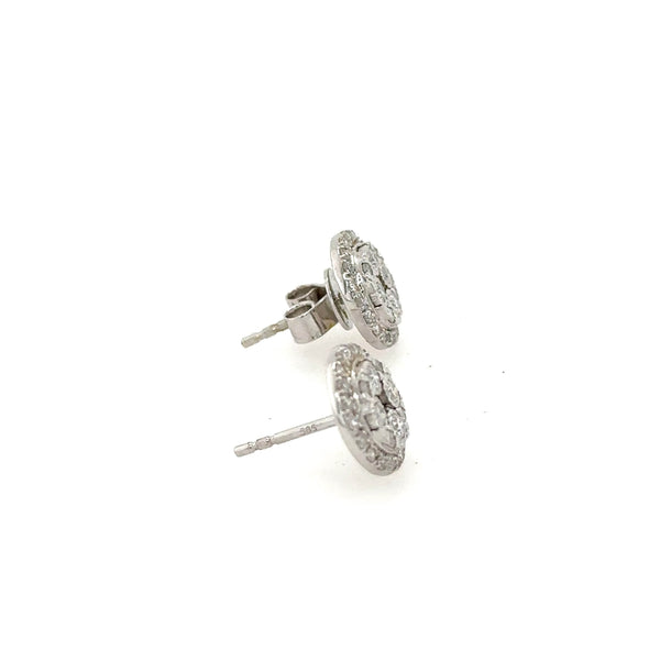 14K White Gold Diamond Cluster Post Earring Studs - Jewelry Design Gallery of East Windsor