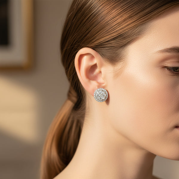 14K White Gold Diamond Cluster Post Earring Studs