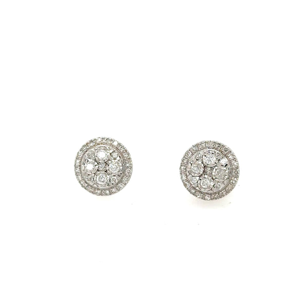 14K White Gold Diamond Cluster Post Earring Studs - Jewelry Design Gallery of East Windsor