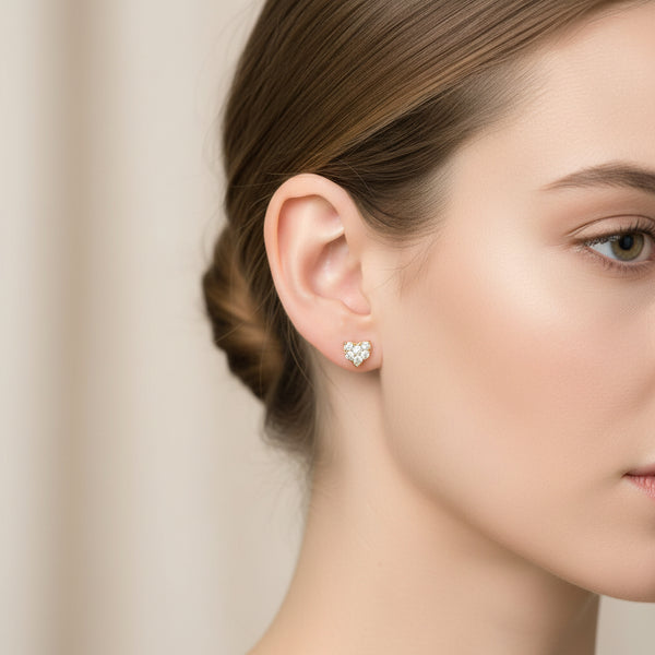 14K Yellow Gold Heart Shaped Diamond Stud earrings