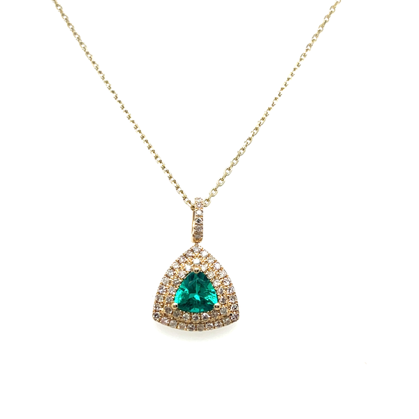14K Yellow Gold Emerald and Diamond Pendant Necklace