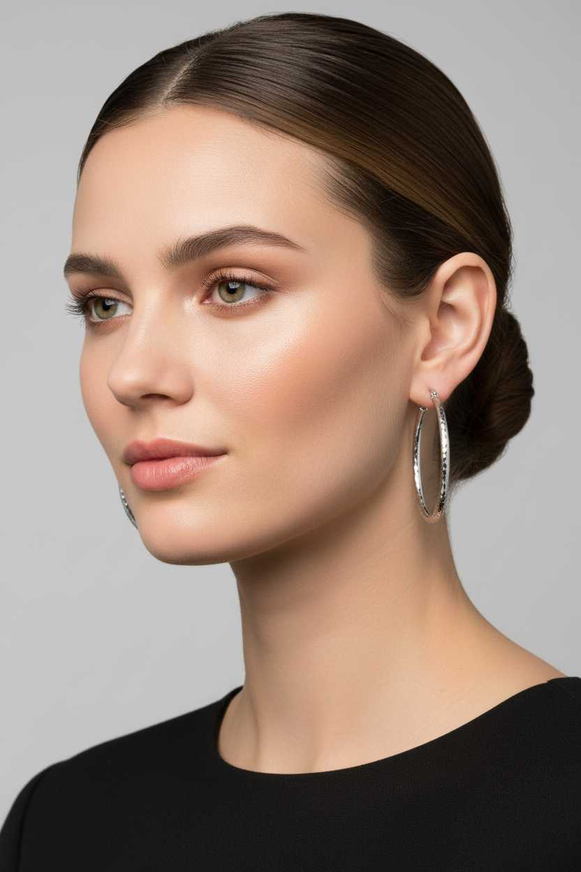 14k White Gold Diamond-cut 2mm Round Tube Hoop Earrings