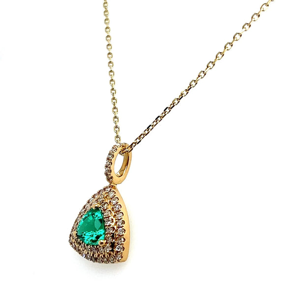 14K Yellow Gold Emerald and Diamond Pendant Necklace