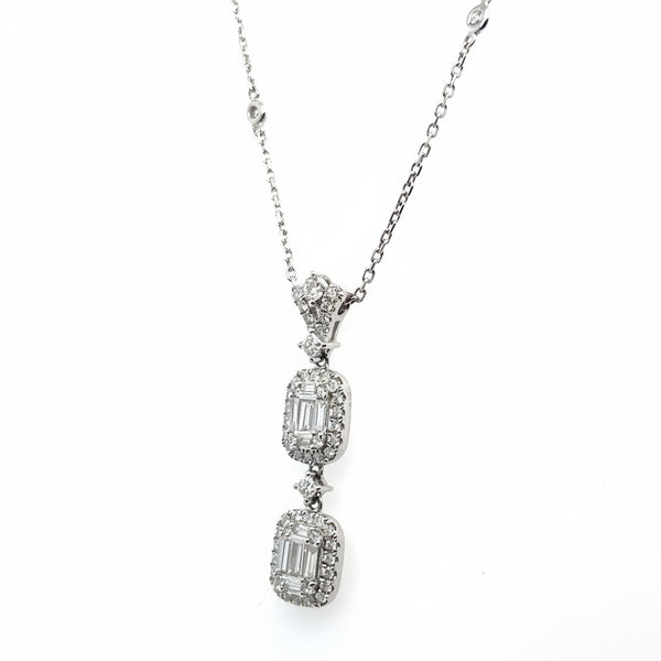 18K White Gold & Diamond Double Dangle Pendant Necklace