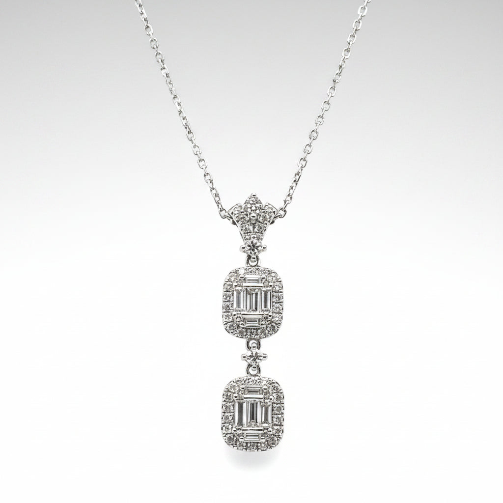 18K White Gold & Diamond Double Dangle Pendant Necklace