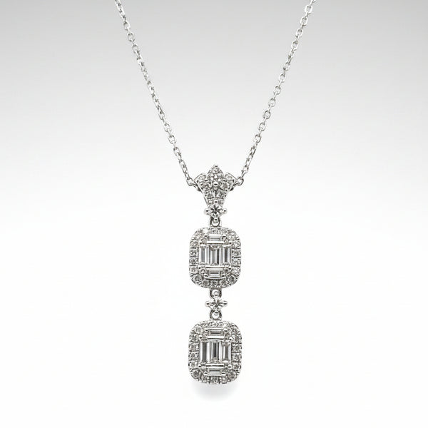 18K White Gold & Diamond Double Dangle Pendant Necklace