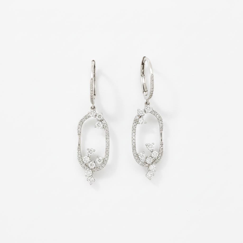 14K White Gold Diamond Dangle Earrings