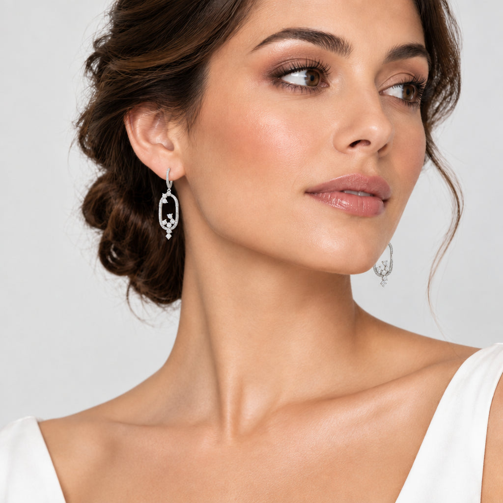 14K White Gold Diamond Dangle Earrings