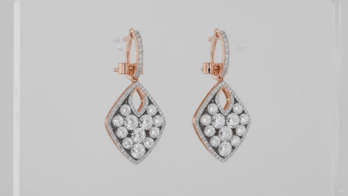 14K Rose Gold Drop Earrings with Clustered Champaign Diamonds