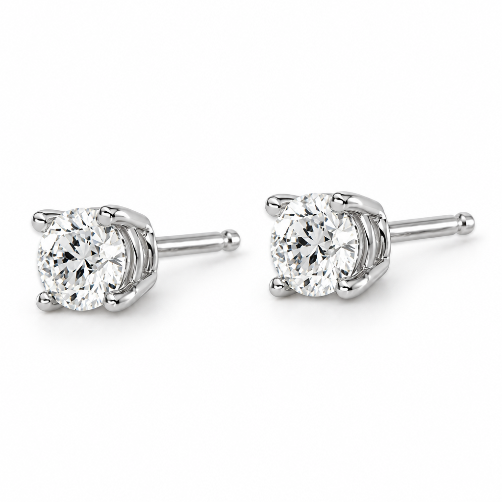 14K White Gold Diamond Solitaire Stud Earrings - Jewelry Design Gallery of East Windsor