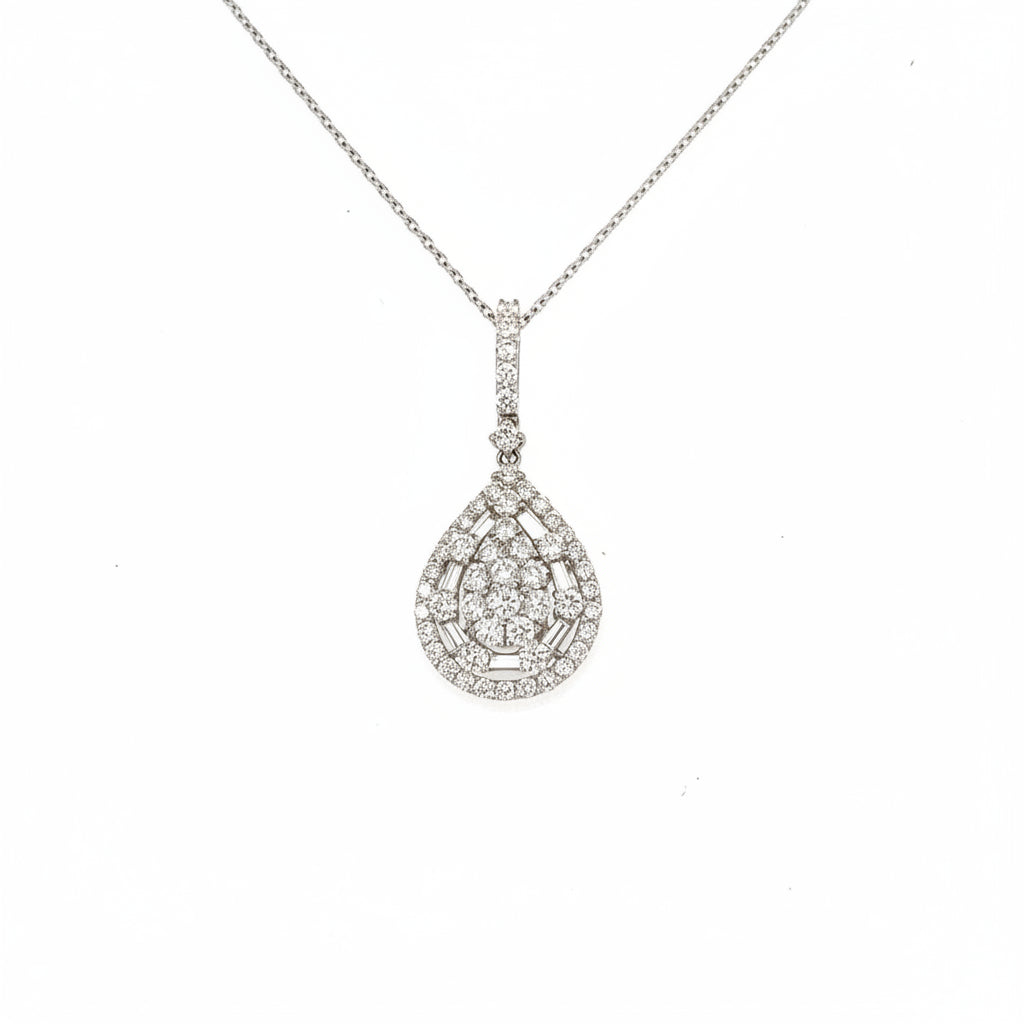 14K White Gold Diamond Pear Shaped Pendant Necklace - Jewelry Design Gallery of East Windsor