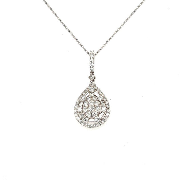 14K White Gold Diamond Pear Shaped Pendant Necklace - Jewelry Design Gallery of East Windsor