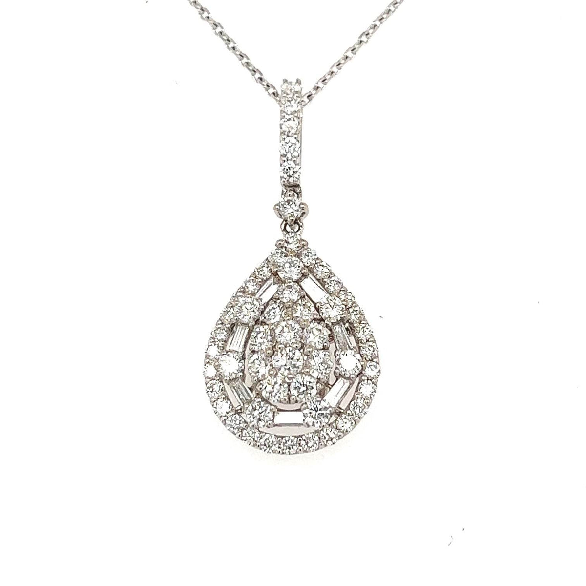 14K White Gold Diamond Pear Shaped Pendant Necklace - Jewelry Design Gallery of East Windsor