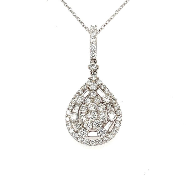 14K White Gold Diamond Pear Shaped Pendant Necklace - Jewelry Design Gallery of East Windsor