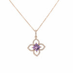 14K Rose Gold Amethyst and Diamond Flower Pendant Necklace - Jewelry Design Gallery of East Windsor