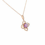 14K Rose Gold Amethyst and Diamond Flower Pendant Necklace - Jewelry Design Gallery of East Windsor