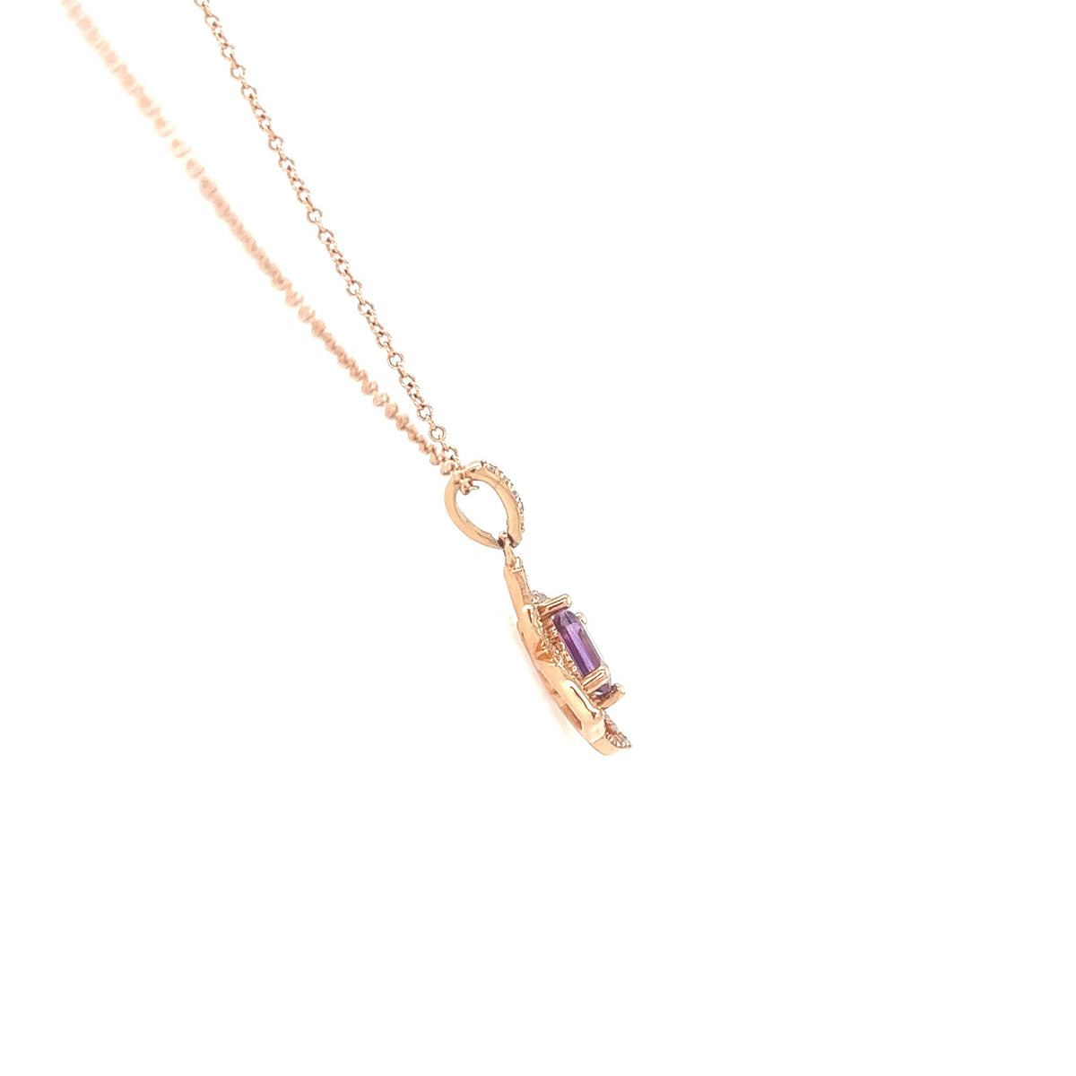 14K Rose Gold Amethyst and Diamond Flower Pendant Necklace - Jewelry Design Gallery of East Windsor