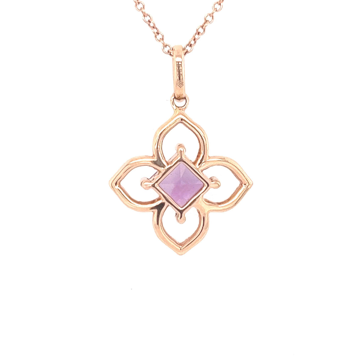 14K Rose Gold Amethyst and Diamond Flower Pendant Necklace - Jewelry Design Gallery of East Windsor
