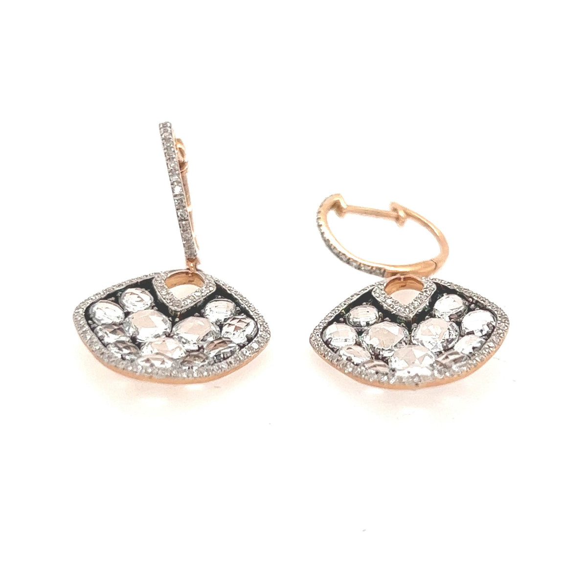 14K Rose Gold Drop Earrings with Clustered Champaign Diamonds - Jewelry Design Gallery of East Windsor