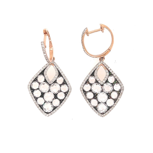 14K Rose Gold Drop Earrings with Clustered Champaign Diamonds - Jewelry Design Gallery of East Windsor