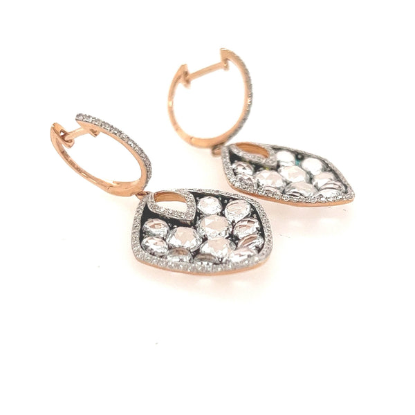 14K Rose Gold Drop Earrings with Clustered Champaign Diamonds - Jewelry Design Gallery of East Windsor