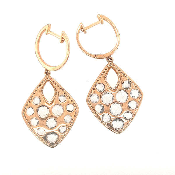 14K Rose Gold Drop Earrings with Clustered Champaign Diamonds - Jewelry Design Gallery of East Windsor