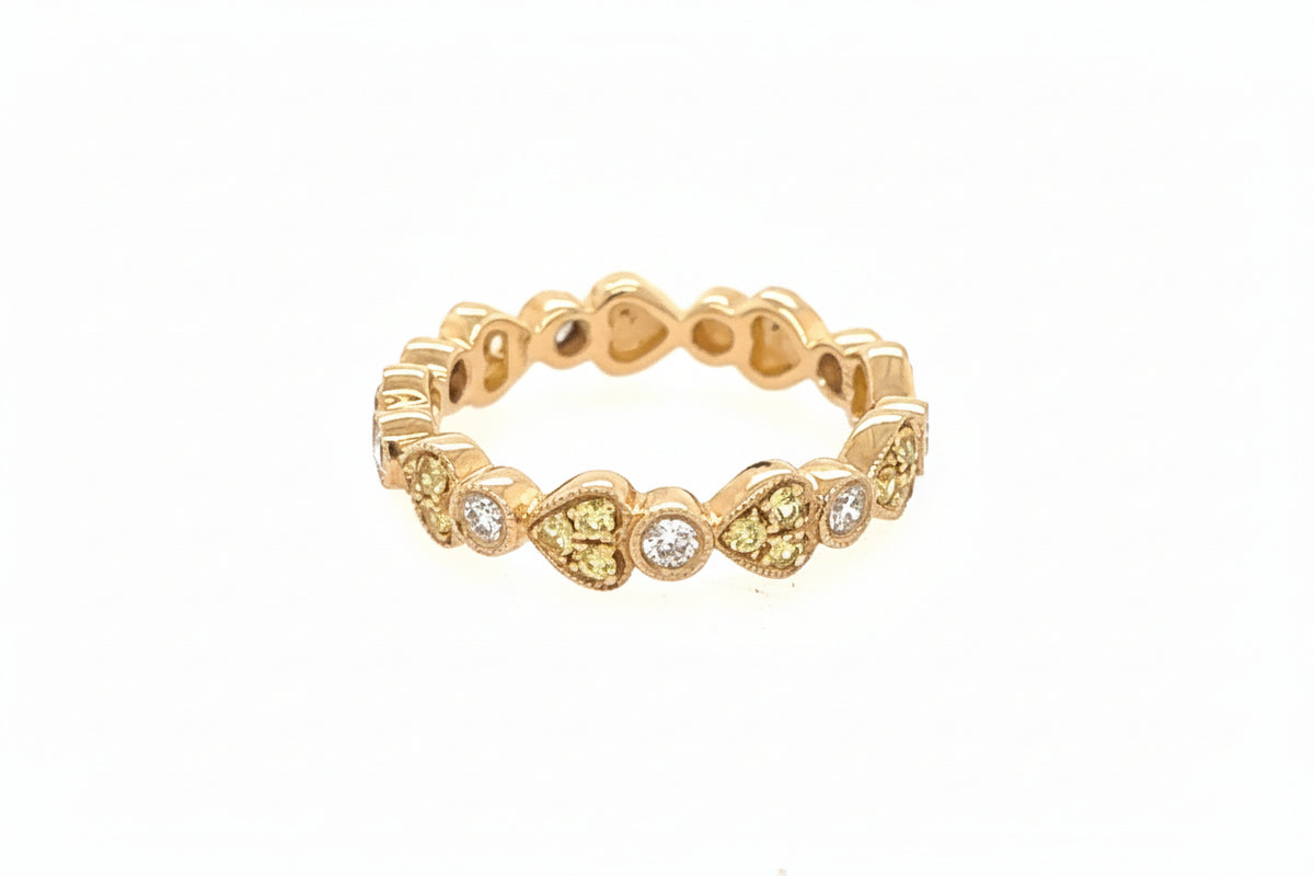 14K Solid Yellow Gold Diamond And Yellow Sapphire Heart Eternity - Jewelry Design Gallery of East Windsor